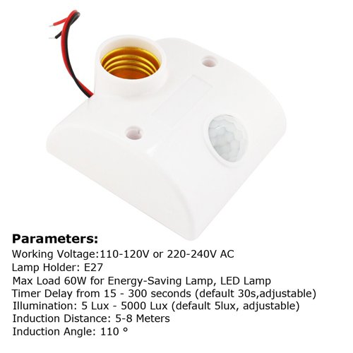 E27 Socket PIR Motion Sensor Bulb Holder – Auto Human Detection, Adjustable, 220V, Indoor Light Lamp Base