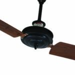 ceiling fan with two blades with brown blades and black center part
