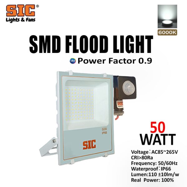 SIC 50W Outdoor LED Flood Light with Motion Sensor – Waterproof IP66 Security Light | Cool/Warm Light, PF 0.9, 85-265V - Image 9