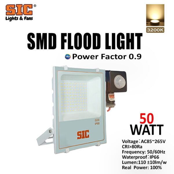 SIC 50W Outdoor LED Flood Light with Motion Sensor – Waterproof IP66 Security Light | Cool/Warm Light, PF 0.9, 85-265V - Image 10