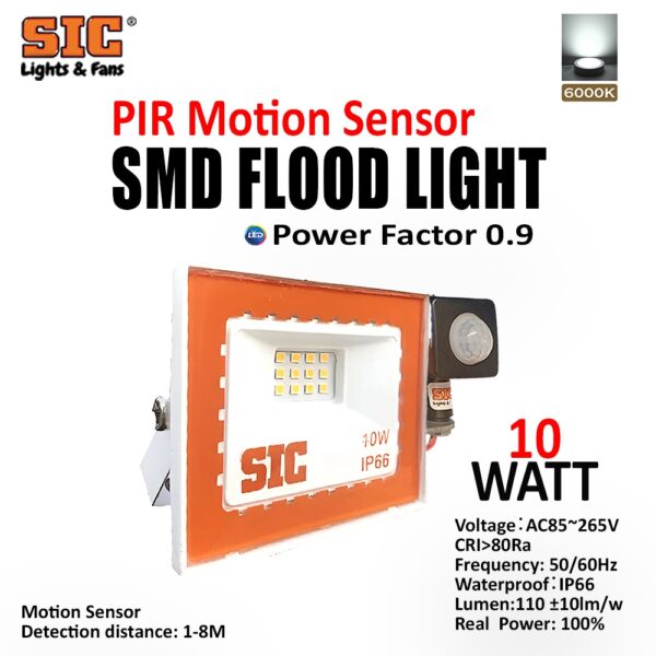 SIC 10W Outdoor LED Flood Light with Motion Sensor – Waterproof IP66 Security Light | Cool/Warm Light, PF 0.9, 85-265V - Image 8