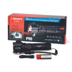 HOPE’S H-2210 Multifunctional Emergency Flashlight P90 | Rechargeable High Power Torch with USB Charging & Safety Hammer