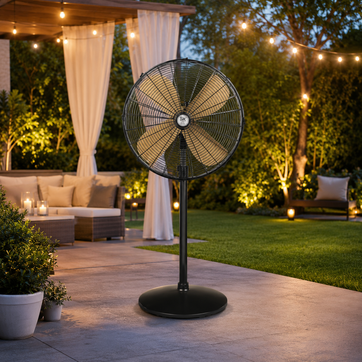 SK 24 Inch Standard Heavy Duty Pedestal Fan – Triple Speed, 5-Blade Aerodynamic Design, Adjustable 5 Feet Height, Black & Gold, Brand Warranty - Image 2