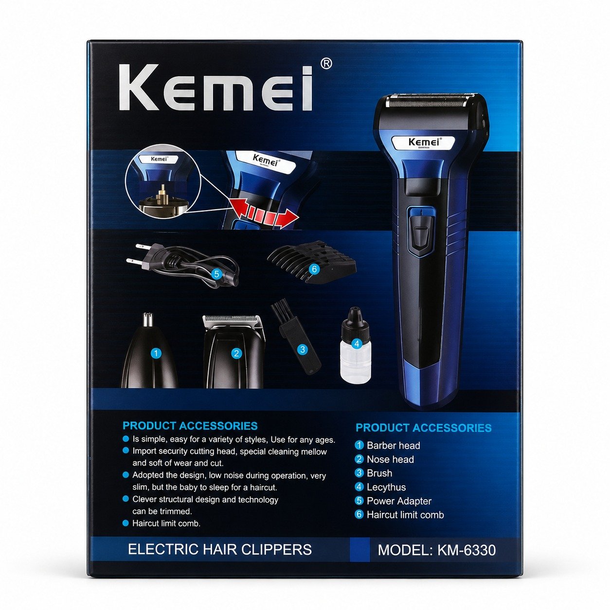 Kemei KM-6330 3 in 1 Rechargeable Grooming Kit for Men – Hair Clipper, Beard Trimmer & Nose Trimmer - Image 6