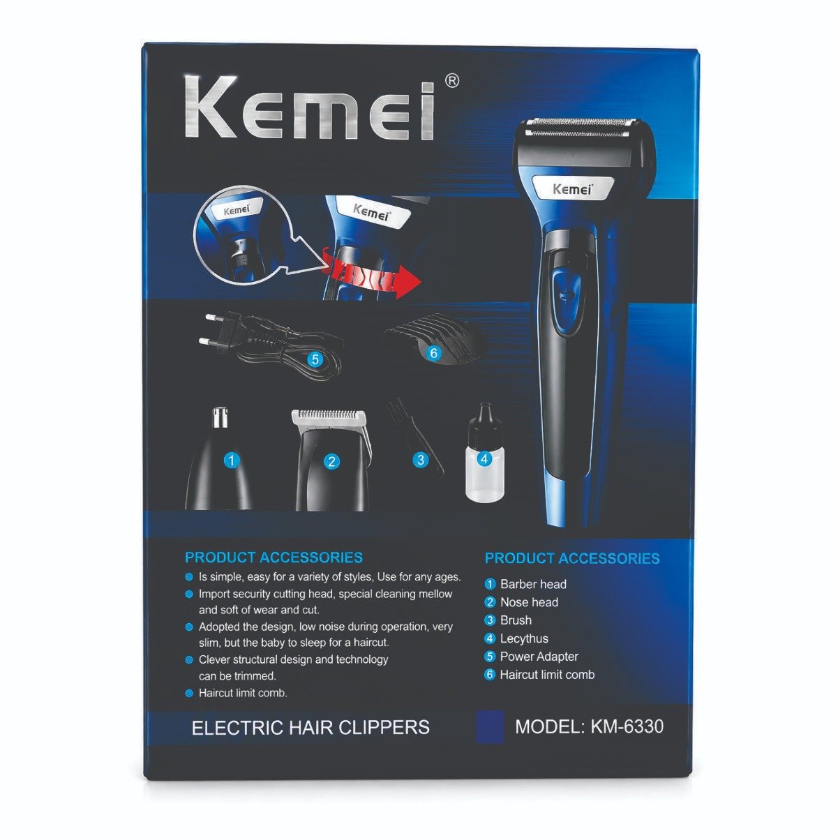 Kemei KM-6330 3 in 1 Rechargeable Grooming Kit for Men – Hair Clipper, Beard Trimmer & Nose Trimmer - Image 5