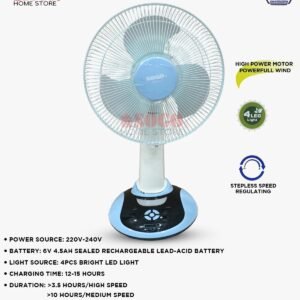 SOGO rechargeable table fan with LED light and 6V battery for home and office