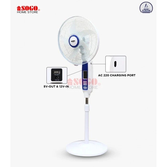 SOGO JPN-650R Rechargeable Floor Fan – 16 Speed AC/DC Fan with Remote, LED Light & USB Output - Image 3