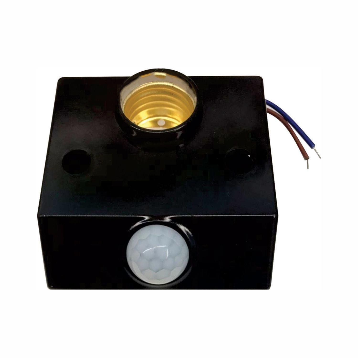 SIC AC110-240V Black PIR Automatic Human Body Infrared IR Sensor Lamp Holder E27 LED Bulb Detector Up to 100W Rated load Wall Pavement/Mounted Switch for Garden Home Workplace Warehouse Factory for safety and security