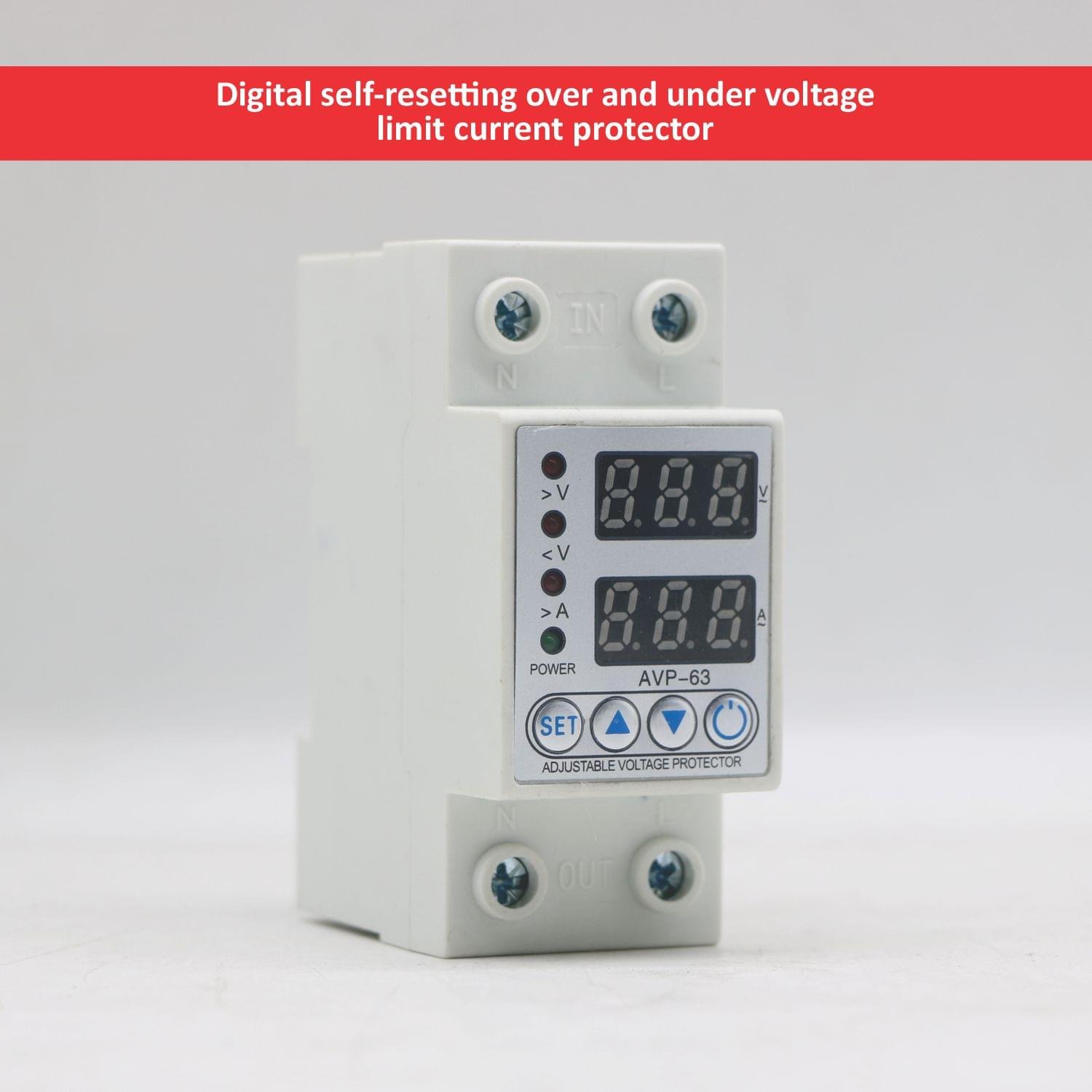 Digital self-resetting over and under voltage limit current protector 63A