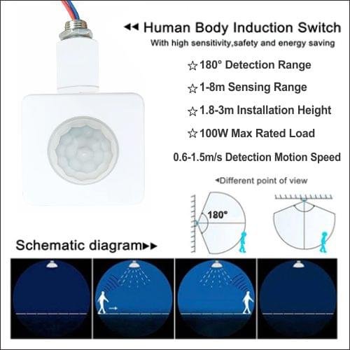 PIR Motion Sensor Human Motion Detector Light Switch Adjustable Auto On/Off Light Switch AC85-265V 180 Degrees Indoor Outdoor Waterproof IP67 - Image 5