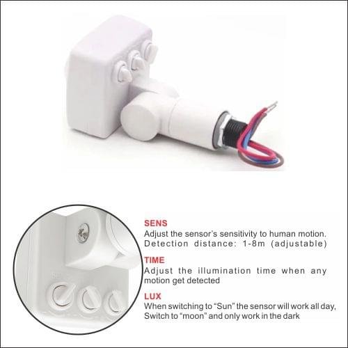 PIR Motion Sensor Human Motion Detector Light Switch Adjustable Auto On/Off Light Switch AC85-265V 180 Degrees Indoor Outdoor Waterproof IP67 - Image 3