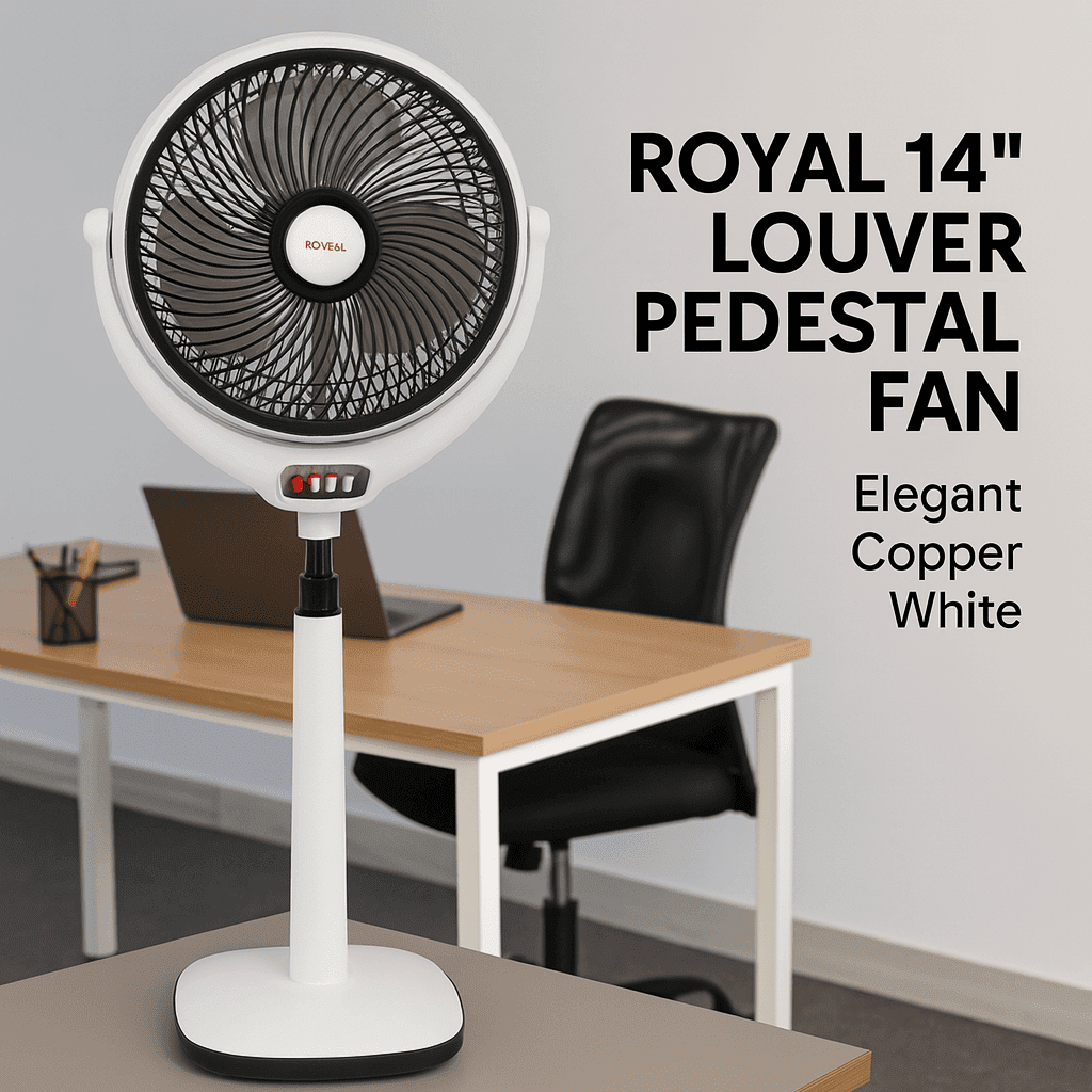 Royal Louver Pedestal Fan 14 Inch – Copper White | Pure Copper Motor - Image 5