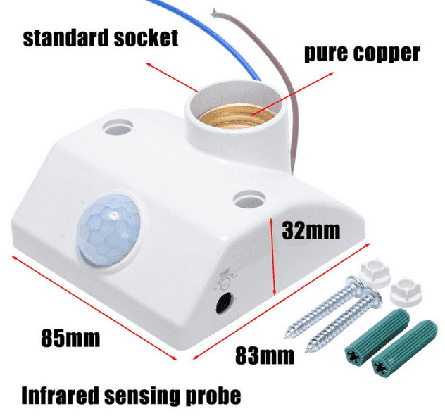 SIC AC110-240V Black PIR Automatic Human Body Infrared IR Sensor Lamp Holder E27 LED Bulb Detector Up to 100W Rated load Wall Pavement/Mounted Switch for Garden Home Workplace Warehouse Factory for safety and security - Image 2