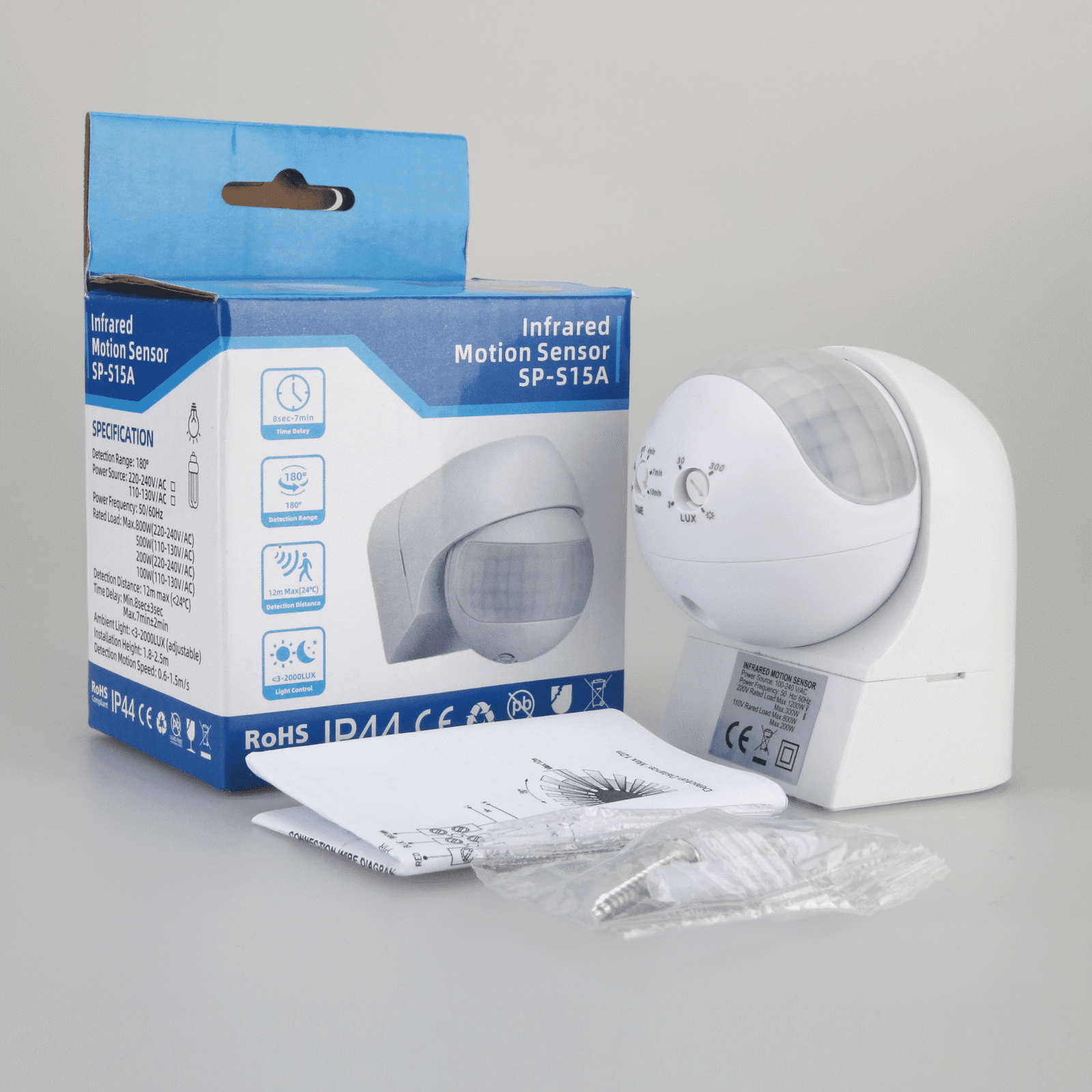 SIC Infrared PIR Sensor Human Motion Automatic Detector Adjustable Auto On/Off Light Switch AC85-265V 180 Degrees Rotating Indoor Outdoor Timer Light Switch for Home Offices Factory Warehouse Shops for security and electricity saving - Image 6