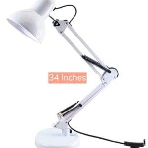 SIC White Colour Adjustable Aesthetic  Study Table Desk Lamp  3ft Approx. Flexible Metal Swing Arm 360 rotation E27 eye protection Decoration Simple Modern Ornaments Creative Bedroom Bedside Study Office Bedroom Reading Lamp with Heave Base