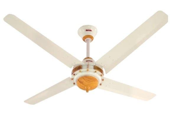 ceiling fan with four blades with offwhite color blades and light brown center part