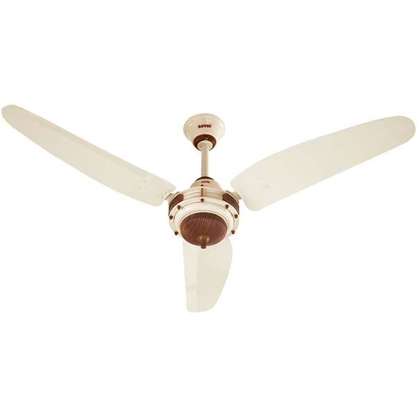 ceiling fan with 3 off white blades and brown center part