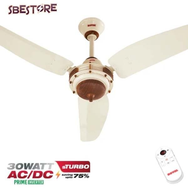 off white ceiling fan with 3 blades and brown center part