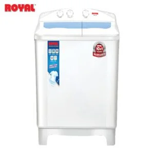 white washing machine with blue top cover and 3 controllers