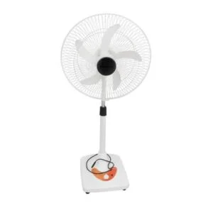Rechargeable Pedestal Fan white color with orange and black touch
